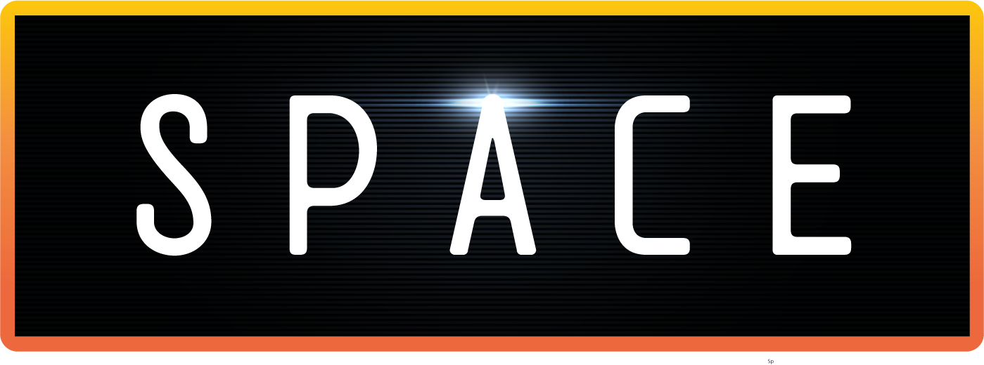 SPACE logo with black background and yellow-orange border