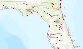 a map of Florida showing locations of termite data throughout the state