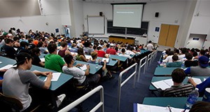 class of students in a lecture hall