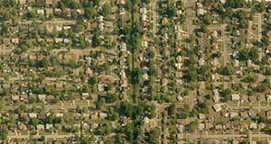 aerial photograph of single-family, detached homes