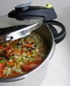 A pressure cooker making a quick, healthy meal.