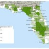 Map of total value added contributions by agriculture, natural resources, and related industries as a share of Gross Regional Product in Florida counties in 2010.