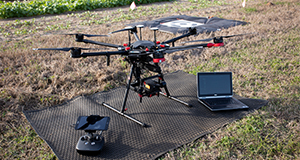 Agricultural drone setup at a crop field.
