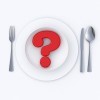 3D-rendering of a red question mark served on a plate ready to eat.