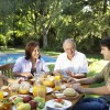 A family eating a meal together.