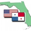 The United States and Panama flags next to an outline of Florida.