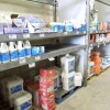 Shelves stocked with pool chemicals