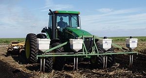 Application of granular insecticide for control of wireworms at sugarcane planting.
