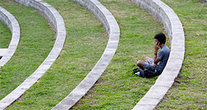 Student talking on cell phone on campus. UF/IFAS Photo by Marisol Amador.